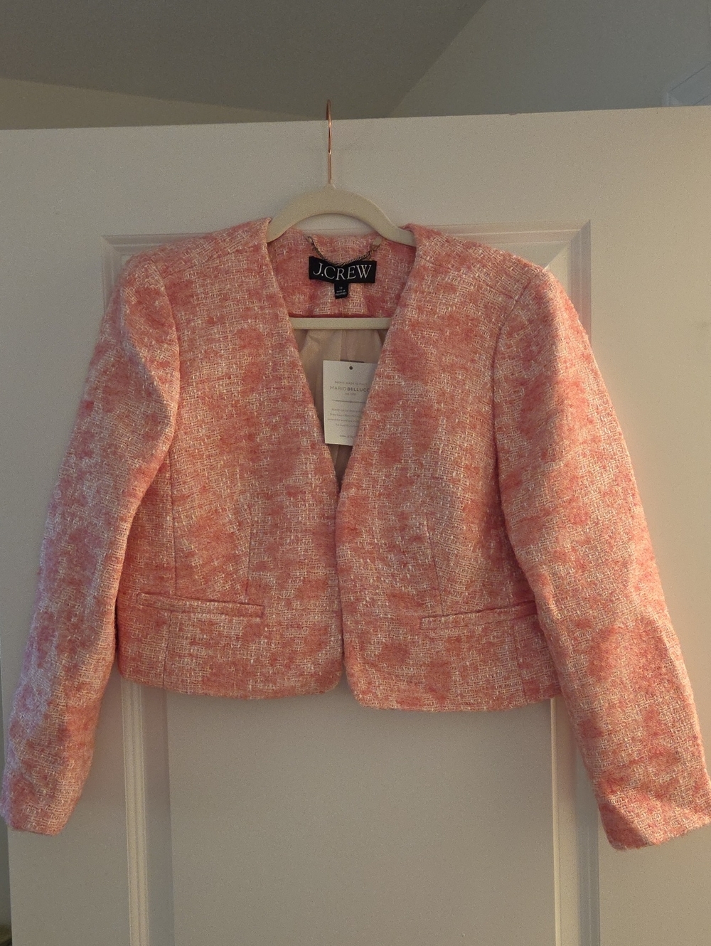 J. Crew Pink & Cream Tweed Cropped Blazer